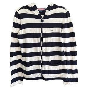 Vinyard Vines Women's Cardigan Sweater 100% Cotton Navy White Stripe Hood Small